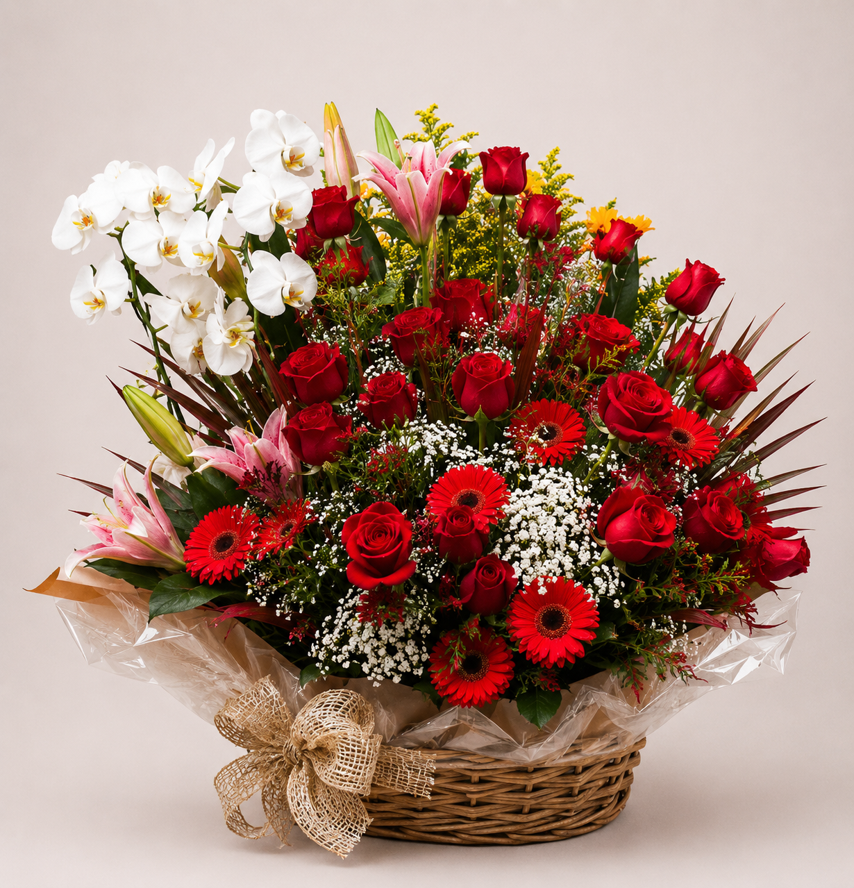 ARRANJO VERMELHO
ROSAS ORQUÍDEA E LÍRIOS