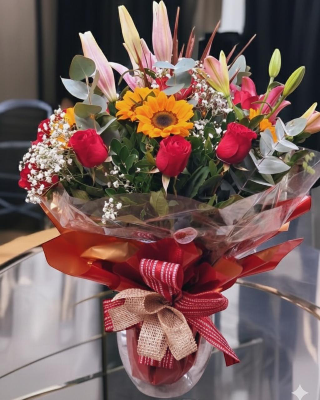 MIX ESPECIAL COM ROSAS GIRASSÓIS E LÍRIOS